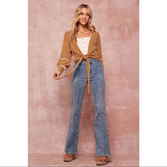 CAMEL TIE FRONT TEXTURED CARDIGAN - Picture 4 of 4